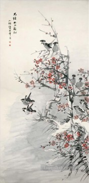 レンボニアン梅の花と雀の古い中国 Oil Paintings
